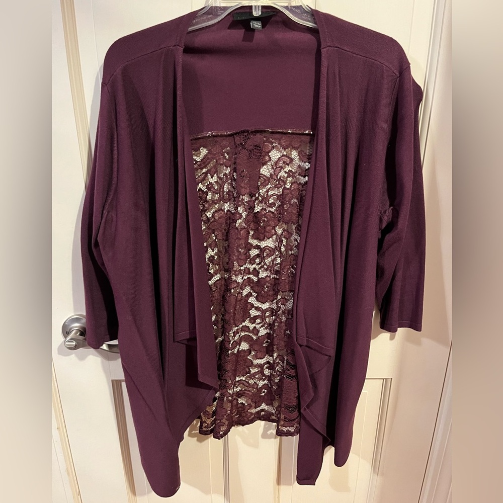 Red wine/purple color cardigan with lace back.